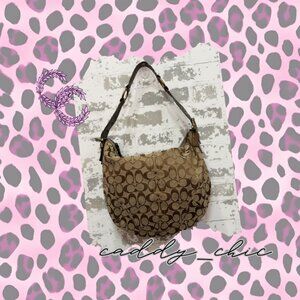 Coach Lurex Hobo Bag Metallic Tan Logo Print 8K37 | Gold Python Handle | EUC